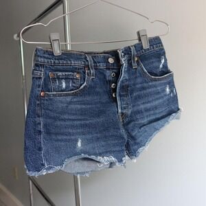 Levi Womens 501 Jean Shorts Three Button Classic Wear Cut Off Denim